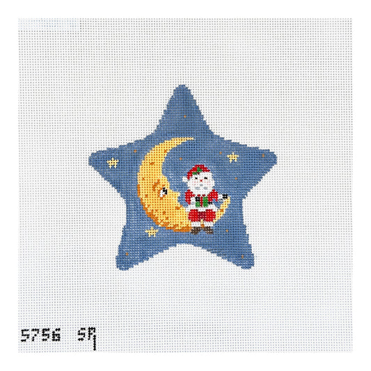 Susan Roberts Needlepoint Santa Sitting On Moon Star Needlepoint Canvas