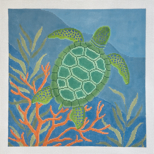 Susan Roberts Needlepoint Seaweed Coral Turtle Needlepoint Canvas - 13M