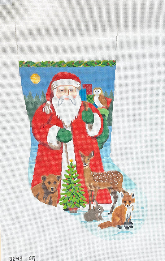 Susan Roberts Santa with Baby Forest Animals Stocking Needlepoint Needlepoint Canvas