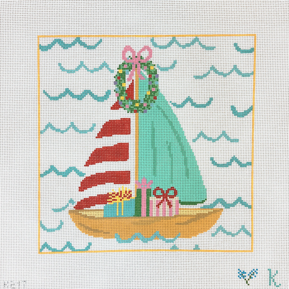 The Collection Designs Kay Irby Holiday Sailboat Needlepoint Canvas