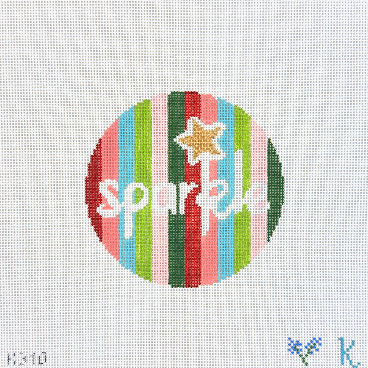 The Collection Designs Kay Irby Sparkle on Stripes Round Needlepoint Canvas