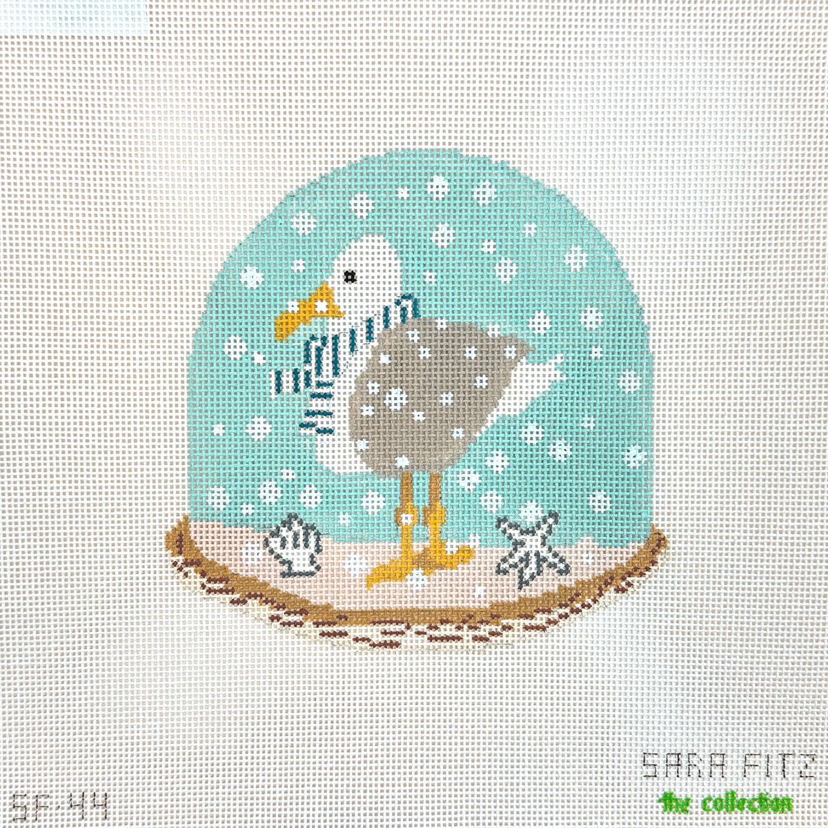 The Collection Designs Sara Fitz Seagull Snow Globe Needlepoint Canvas