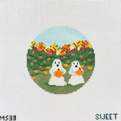 The Gingham Stitchery Ghosts Picking Pumpkins Needlepoint Canvas
