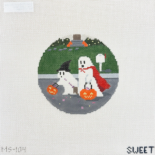 The Gingham Stitchery Ghosts Trick or Treating Needlepoint Canvas