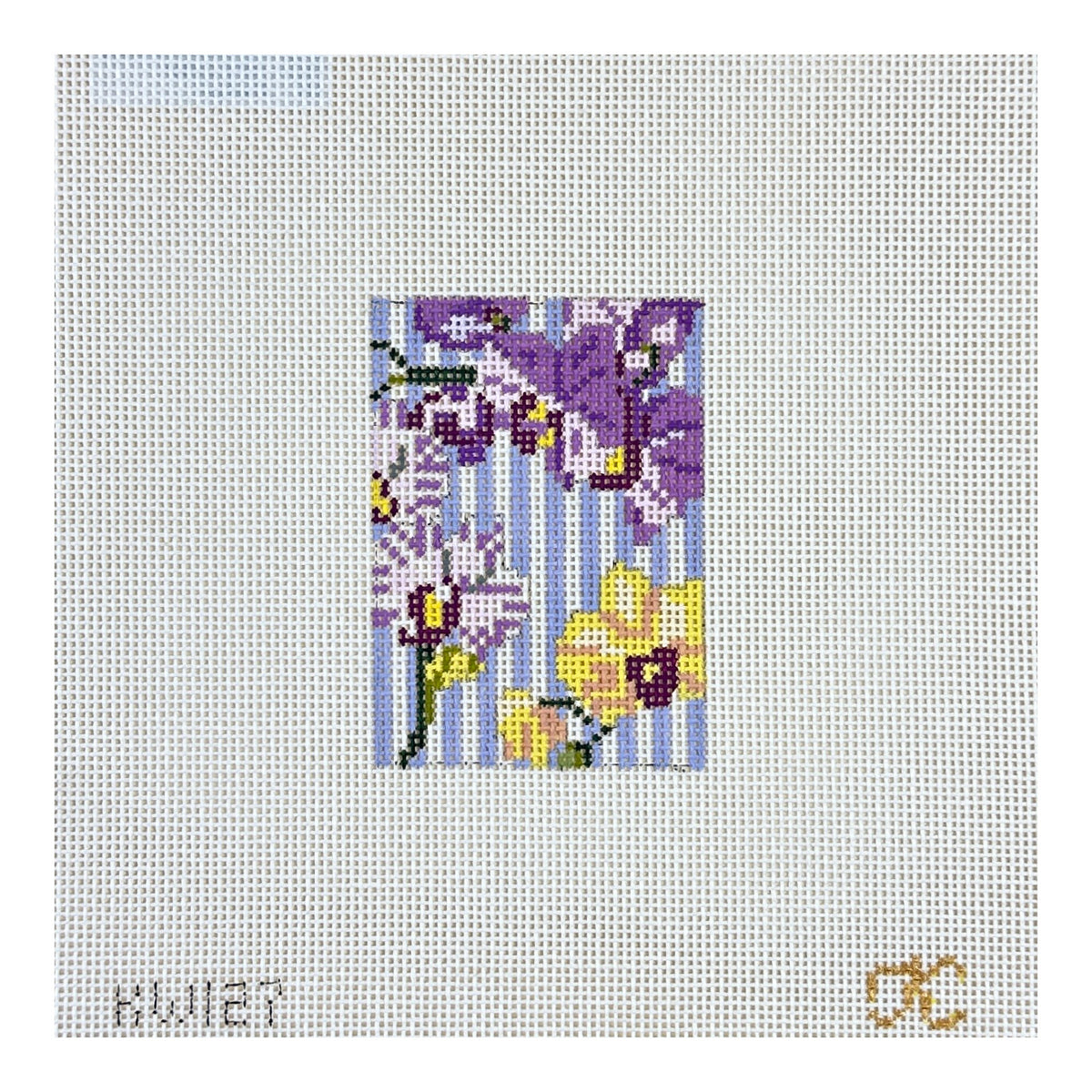 The Gingham Stitchery Kate Woodward Orchid Luggage Tag Needlepoint Canvas