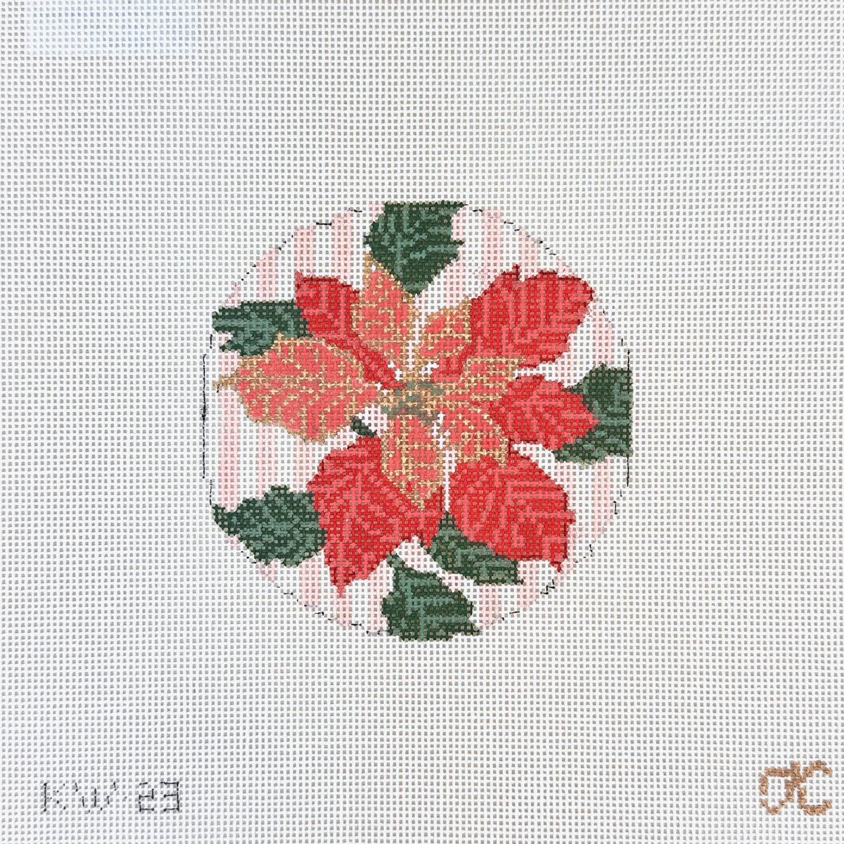 The Gingham Stitchery Kate Woodward Poinsettia Round Needlepoint Canvas