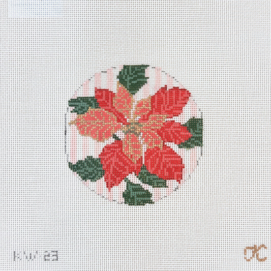 The Gingham Stitchery Kate Woodward Poinsettia Round Needlepoint Canvas