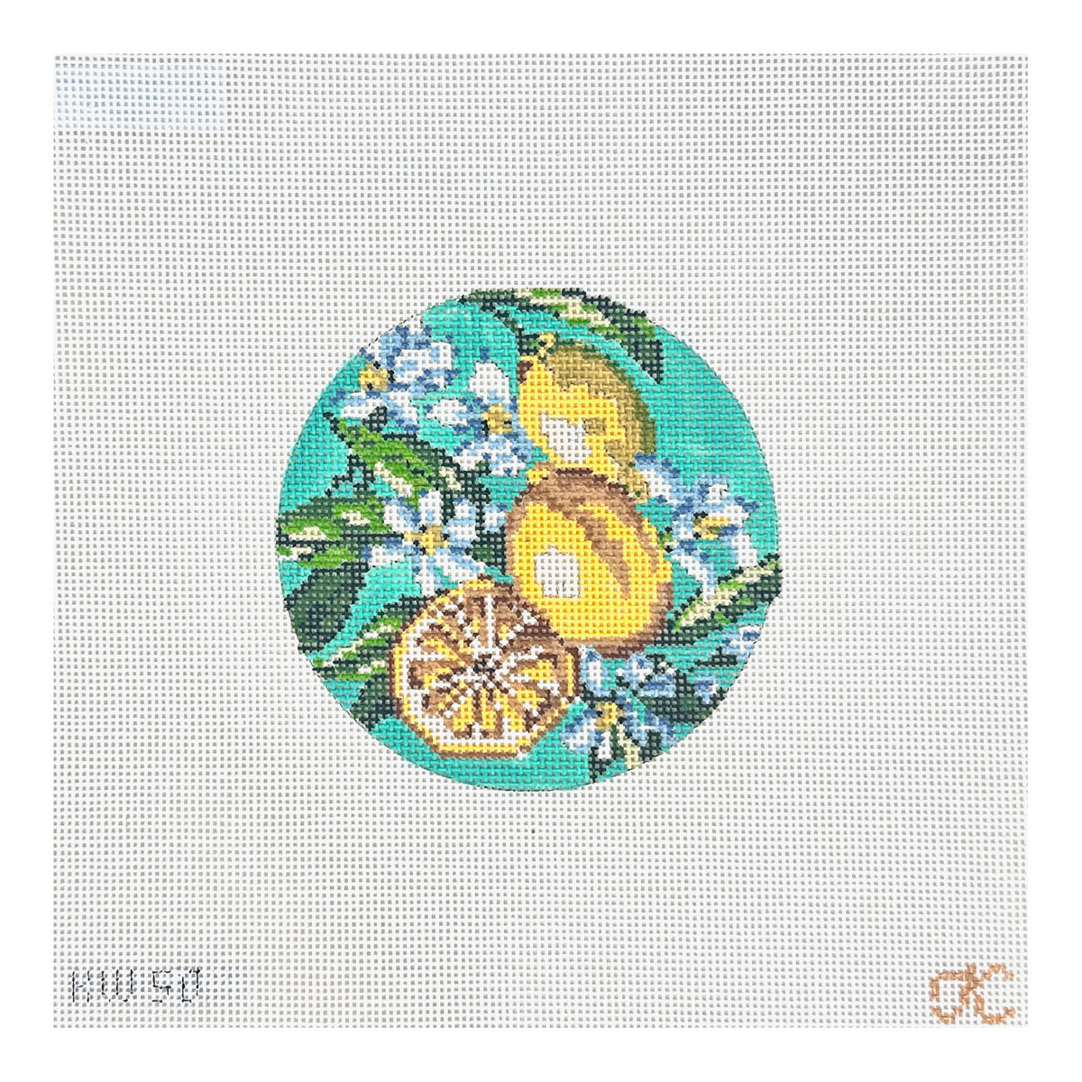 The Gingham Stitchery Lemon Round Needlepoint Canvas