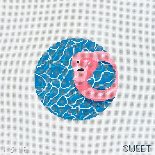 The Gingham Stitchery Maddie Sweet Designs Flamingo Floatie Ornament Needlepoint Canvas
