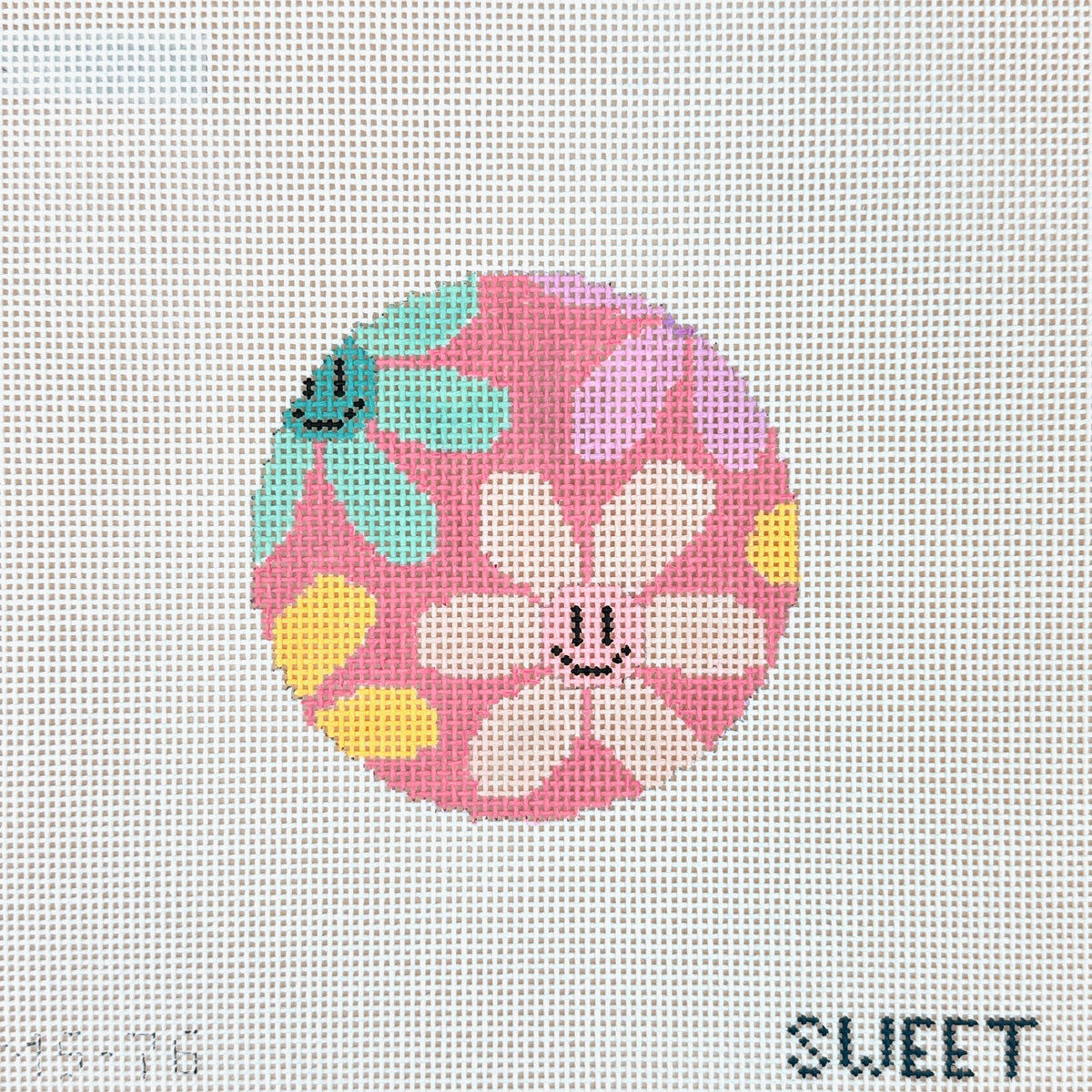 The Gingham Stitchery Maddie Sweet Designs Happy Flowers Round Needlepoint Canvas