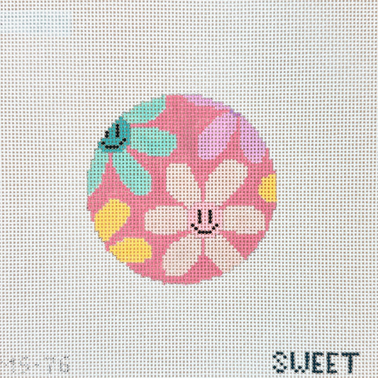 The Gingham Stitchery Maddie Sweet Designs Happy Flowers Round Needlepoint Canvas