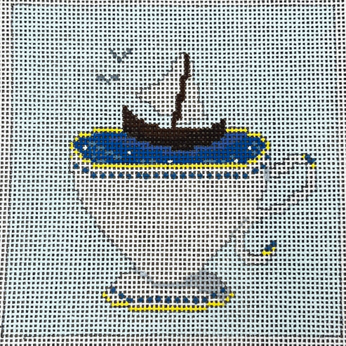 The Gingham Stitchery Maddie Sweet Designs Sailboat Teacup Needlepoint Canvas