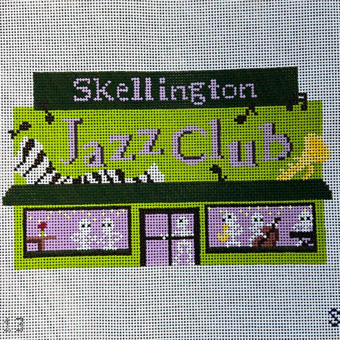 The Gingham Stitchery Maddie Sweet Designs Skellington's Jazz Bar 13 Mesh Needlepoint Canvas