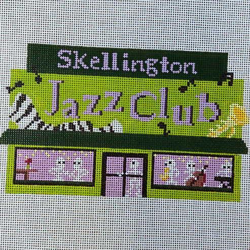 The Gingham Stitchery Maddie Sweet Designs Skellington's Jazz Bar 18 mesh Needlepoint Canvas