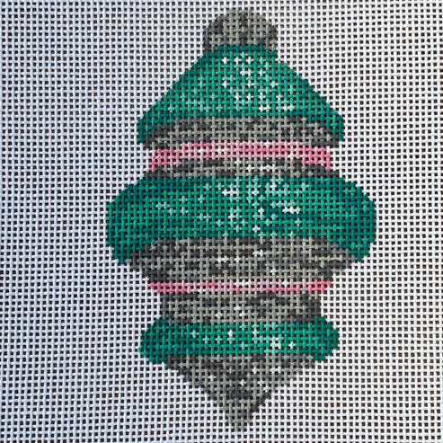 The Gingham Stitchery Maddie Sweet Designs Teal Silver Shiny Bright Ornament Needlepoint Canvas