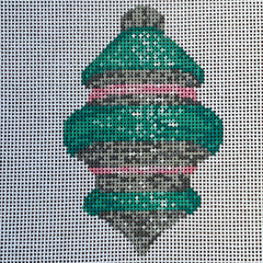 The Gingham Stitchery Maddie Sweet Designs Teal Silver Shiny Bright Ornament Needlepoint Canvas