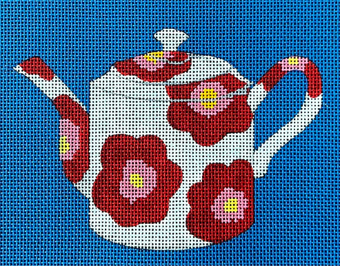 The Gingham Stitchery Maiden Lane Floral Tea Pot Needlepoint Canvas