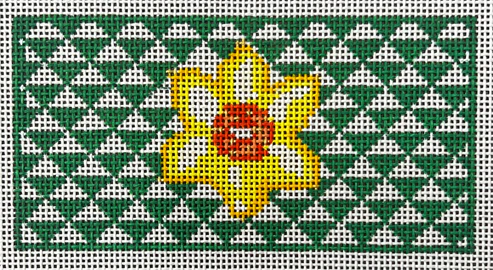 The Gingham Stitchery Maiden Lane Green Triangle Insert With Daffodil Needlepoint Canvas