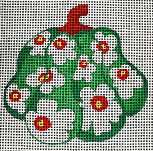 The Gingham Stitchery Maiden Lane Green & White Floral Gourd Needlepoint Canvas