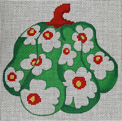 The Gingham Stitchery Maiden Lane Green & White Floral Gourd Needlepoint Canvas