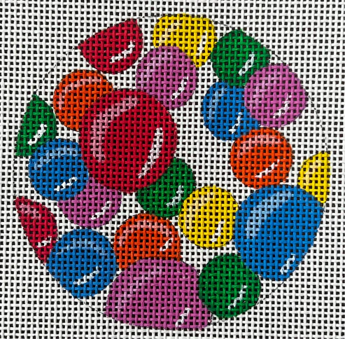 The Gingham Stitchery Maiden Lane Gumballs Round Needlepoint Canvas