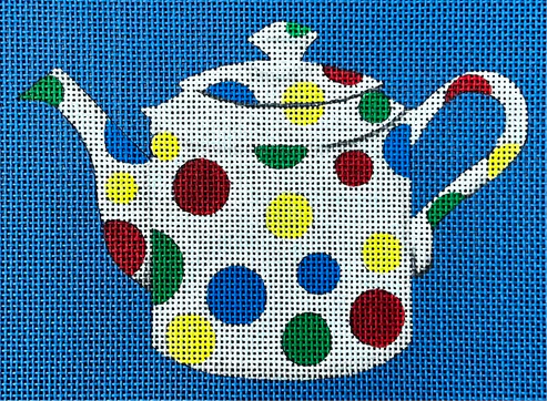 The Gingham Stitchery Maiden Lane Polka Dot Tea Pot Needlepoint Canvas