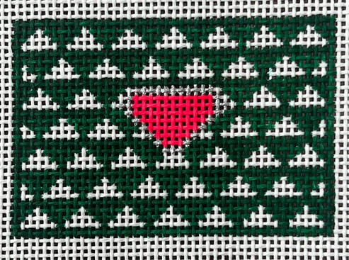The Gingham Stitchery Maiden Lane Triangle Luggage Tag Pink & Green Needlepoint Canvas