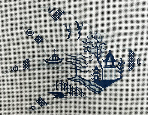 The Gingham Stitchery The Sheffield Collection Blue Willow Bird Needlepoint Canvas