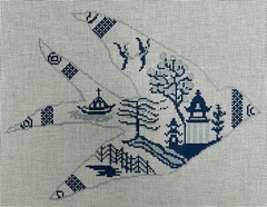 The Gingham Stitchery The Sheffield Collection Blue Willow Bird Needlepoint Canvas