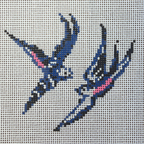 The Gingham Stitchery The Sheffield Collection Blue Willow Deconstructed Birds Needlepoint Canvas