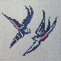 The Gingham Stitchery The Sheffield Collection Blue Willow Deconstructed Birds Needlepoint Canvas