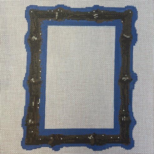 The Gingham Stitchery The Sheffield Collection Burnt Bamboo Picture Frame Blue Needlepoint Canvas