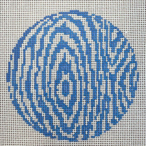 The Gingham Stitchery The Sheffield Collection Faux Bois Round Blue Needlepoint Canvas