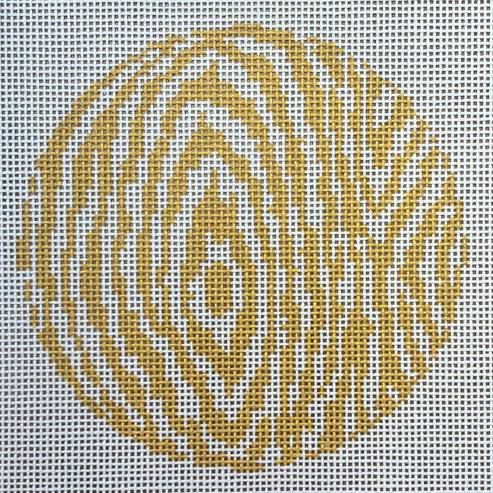 The Gingham Stitchery The Sheffield Collection Faux Bois Round Gold Needlepoint Canvas