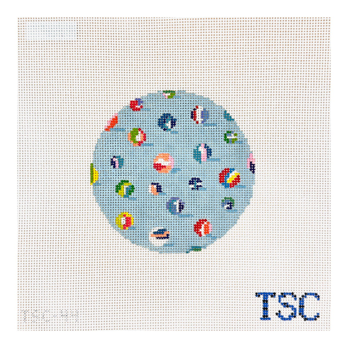 The Gingham Stitchery The Sheffield Collection Lost My Marbles Round Needlepoint Canvas