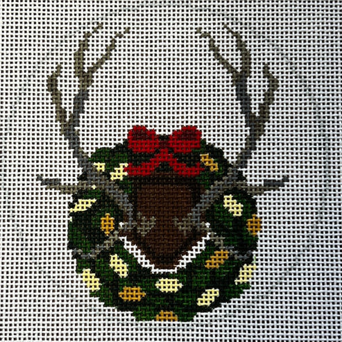 The Gingham Stitchery The Squirrel And The Snail Elk Antlers With Magnolia Wreath Needlepoint Canvas