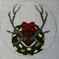 The Gingham Stitchery The Squirrel And The Snail Elk Antlers With Magnolia Wreath Needlepoint Canvas