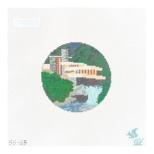 The Gingham Stitchery The Squirrel and The Snail Fallingwater Ornament Needlepoint Canvas