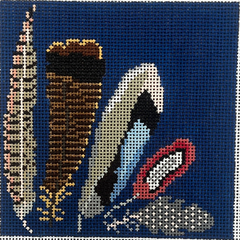 The Gingham Stitchery The Squirrel And The Snail Game Bird Feather Coaster Blue Needlepoint Canvas