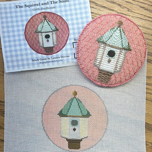 The Gingham Stitchery The Squirrel And The Snail Garden Icons Birdhouse Needlepoint Canvas