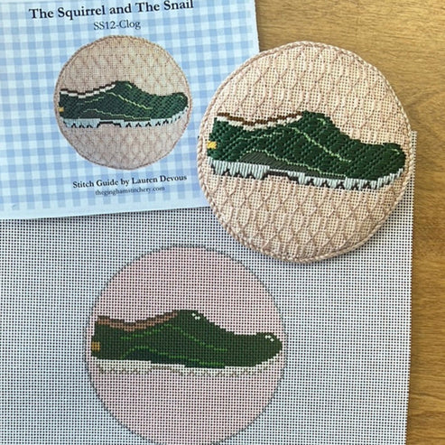 The Gingham Stitchery The Squirrel And The Snail Garden Icons Clog Needlepoint Canvas