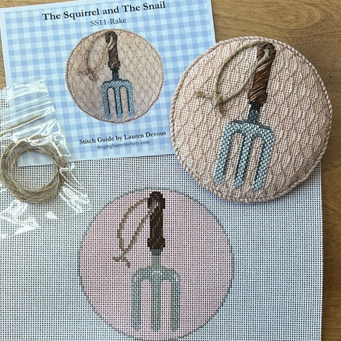 The Gingham Stitchery The Squirrel And The Snail Garden Icons Rake Needlepoint Canvas