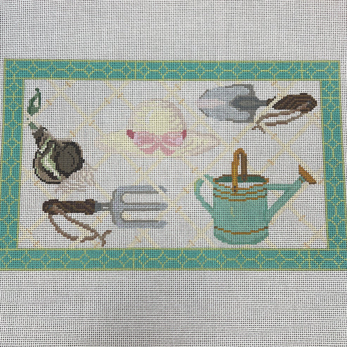The Gingham Stitchery The Squirrel And The Snail Garden Icons On Trellis Needlepoint Canvas