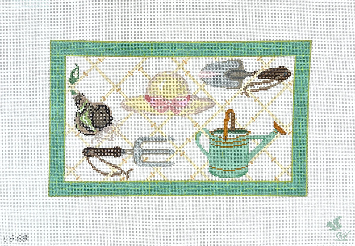The Gingham Stitchery The Squirrel And The Snail Garden Icons On Trellis Needlepoint Canvas
