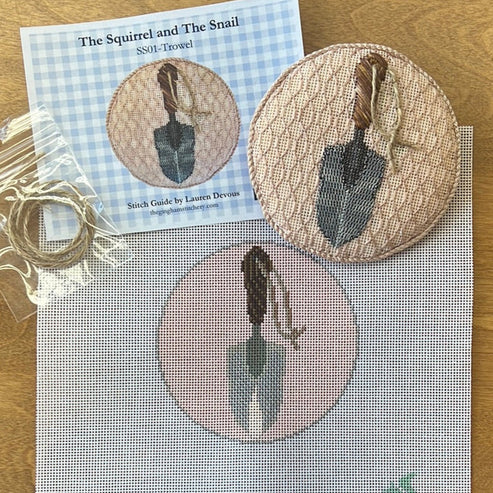 The Gingham Stitchery The Squirrel And The Snail Garden Icons Trowel Needlepoint Canvas