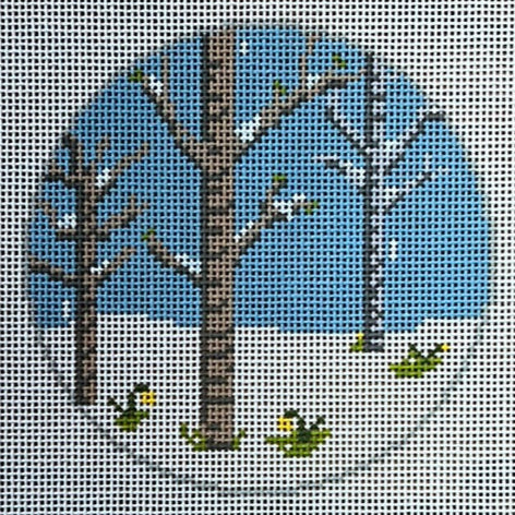 The Gingham Stitchery The Squirrel And The Snail My Favorite Things Silver White Winters That Melt Into Spring Needlepoint Canvas