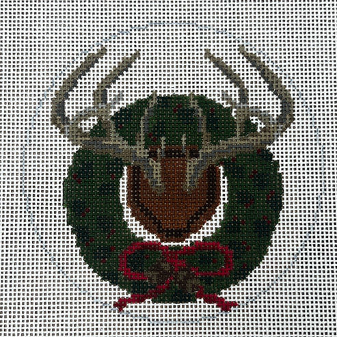 The Gingham Stitchery The Squirrel And The Snail Whitetail Antlers With Holly Wreath Needlepoint Canvas