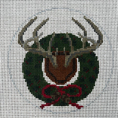 The Gingham Stitchery The Squirrel And The Snail Whitetail Antlers With Holly Wreath Needlepoint Canvas