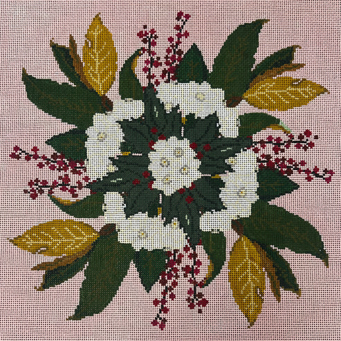 The Gingham Stitchery The Squirrel And The Snail Winter Greens And Paperwhites Needlepoint Canvas