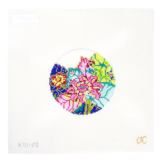 The Gingham Stitchery Kate Woodward Tobacco Leaf Round Needlepoint Canvas